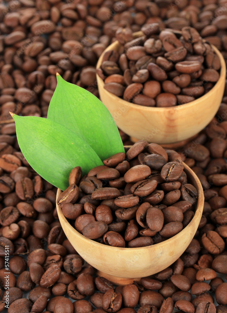 Coffee beans in bowls isolated on white Coffee beans in bowls isolated on white