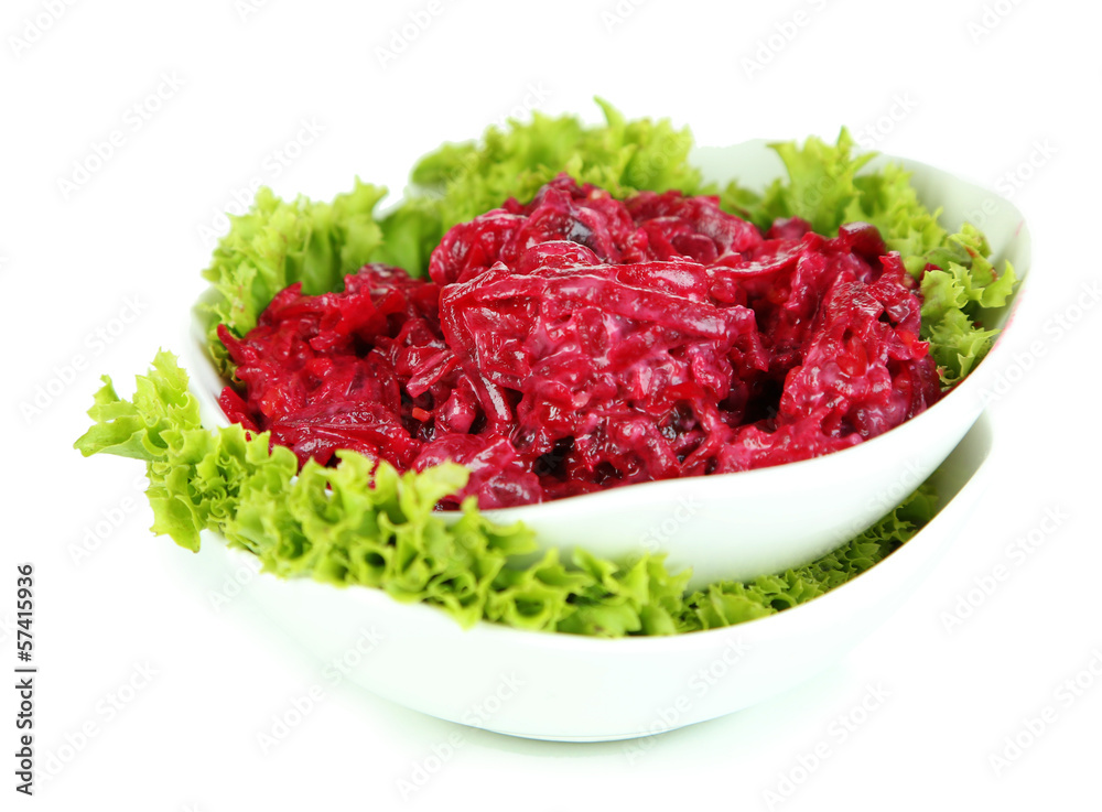 Beet salad on plates isolated on white Beet salad on plates isolated on white