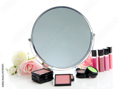 Group decorative cosmetics for makeup and mirror  isolated