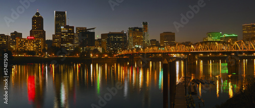 Portland Oregon skyline panorama at night.