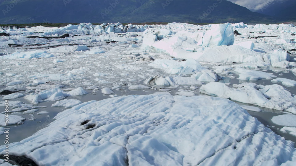 Aerial view Knik Glacier ice flows Knik River Alaska, USA Aerial view Knik Glacier ice flows Knik River Alaska, USA
