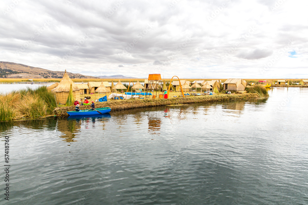 Traditional reed boat lake Titicaca,Peru,Puno,Uros,South America