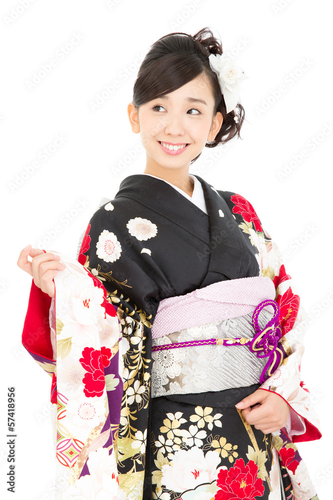 Beautiful asian kimono woman on white background Beautiful asian kimono woman on white background