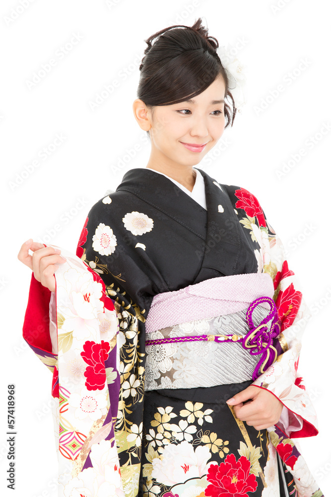 Beautiful asian kimono woman on white background Beautiful asian kimono woman on white background