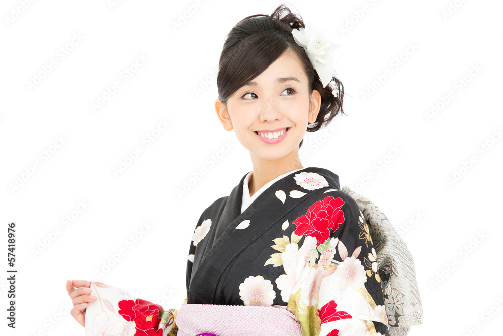 Beautiful asian kimono woman on white background Beautiful asian kimono woman on white background