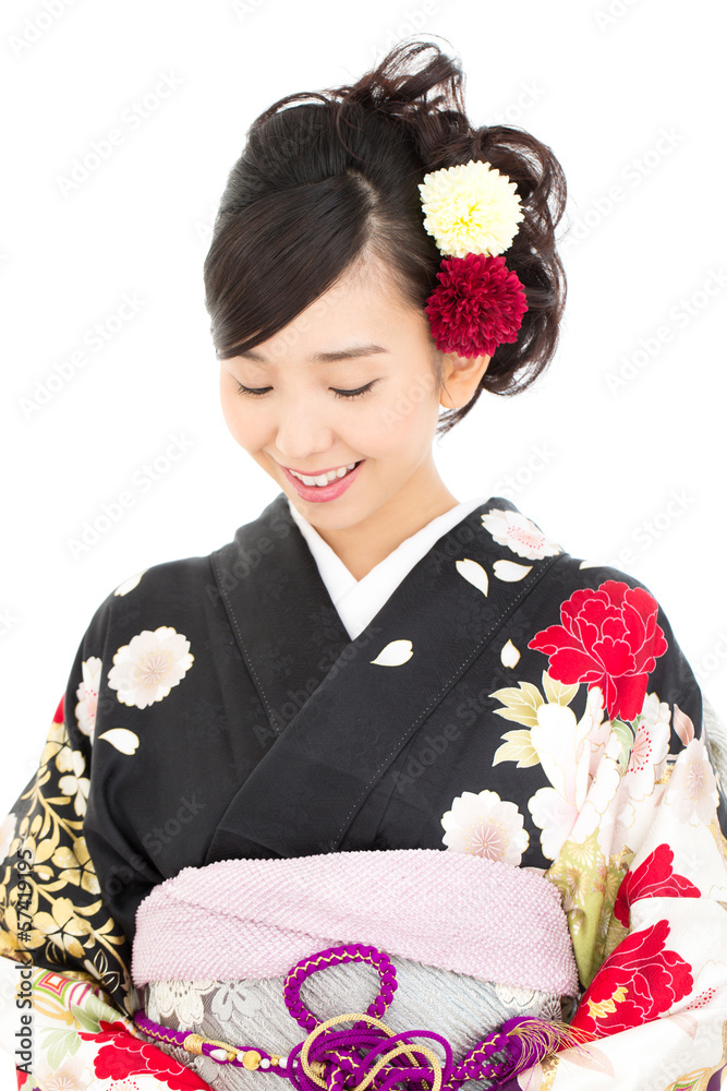 Beautiful asian kimono woman on white background Beautiful asian kimono woman on white background