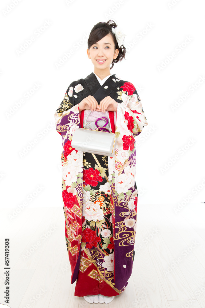 Beautiful asian kimono woman on white background Beautiful asian kimono woman on white background