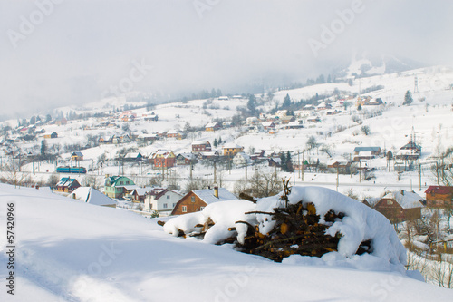 winter village in snow