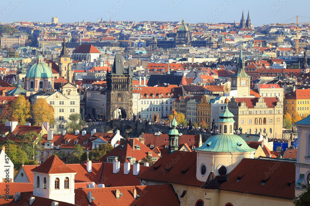 Autumn Prague City and its Towers, Czech Republic