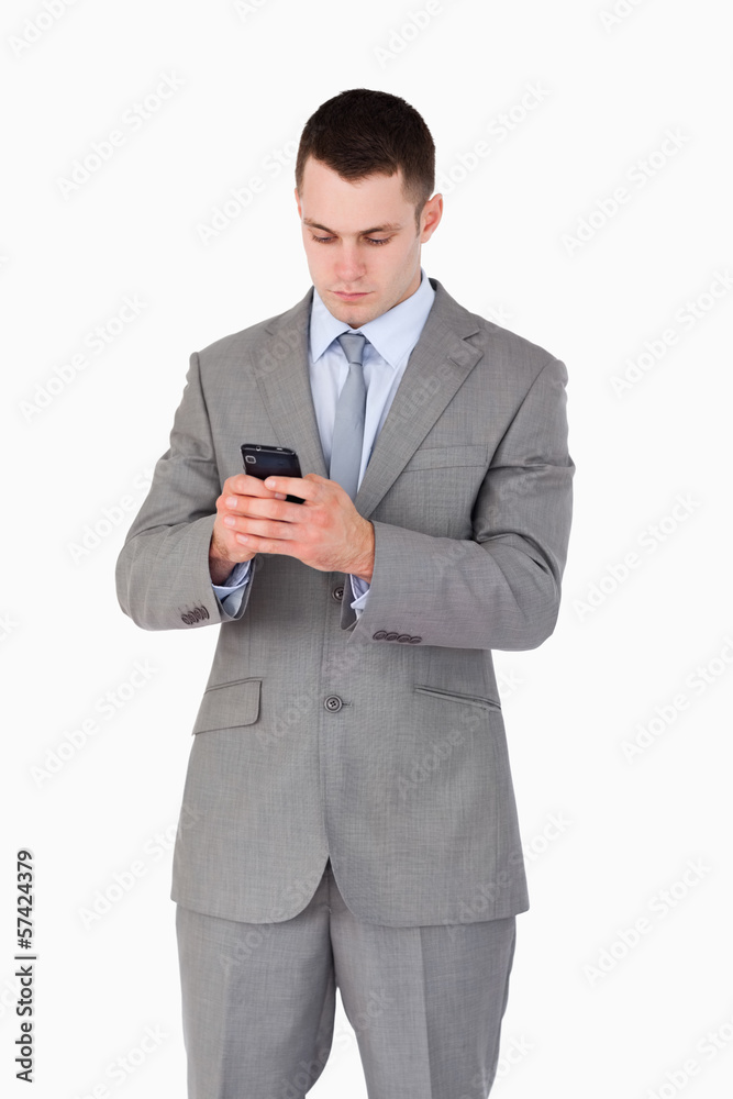 Close up of businessman texting