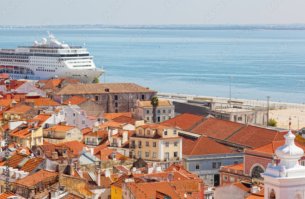 big tourist ship to stand in the port of Lisbon, Portugal
