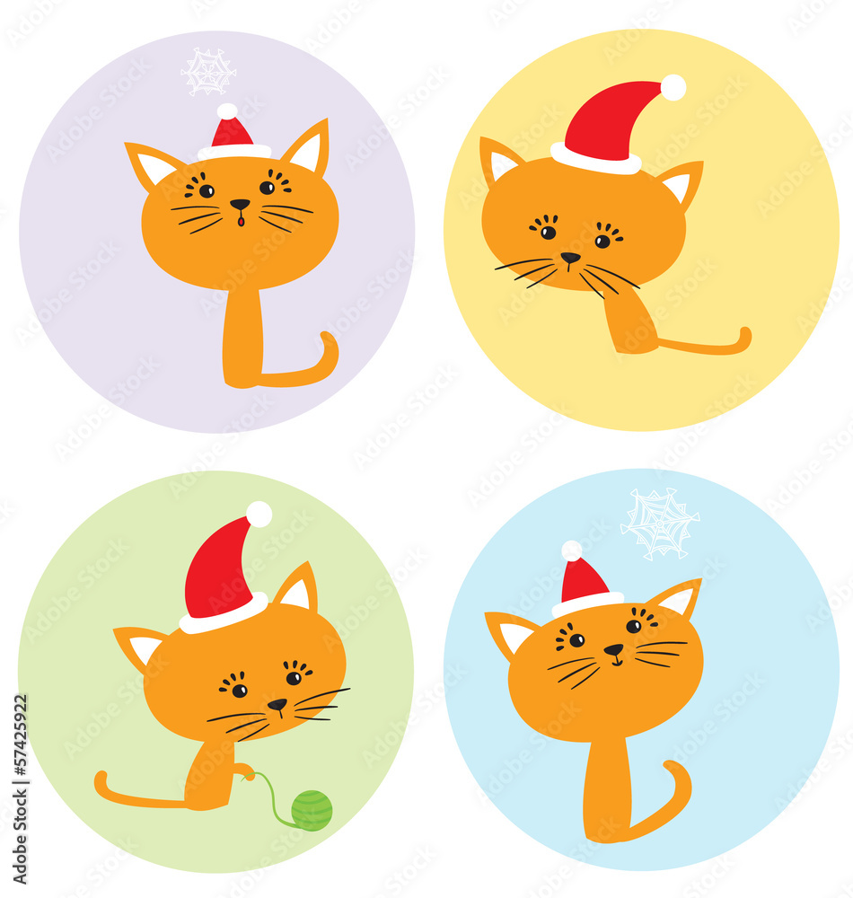 Cartoon Christmas set with funny kittens