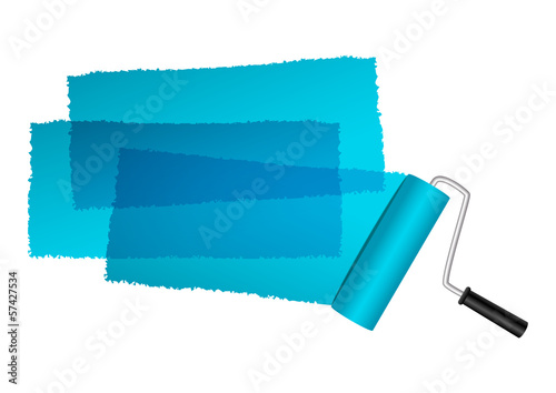 Paint roller with blue paint