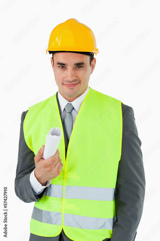 Architect with construction plan Architect with construction plan