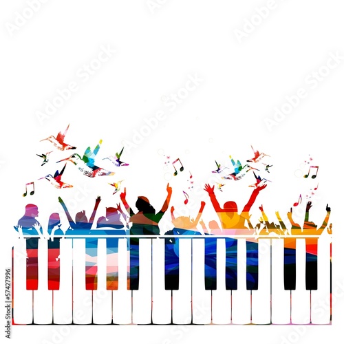 Colorful party background with people silhouettes