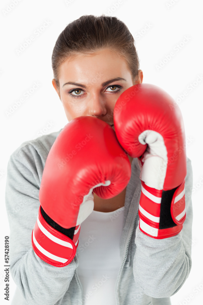 Portrait of a woman with boxing gloves Portrait of a woman with boxing gloves
