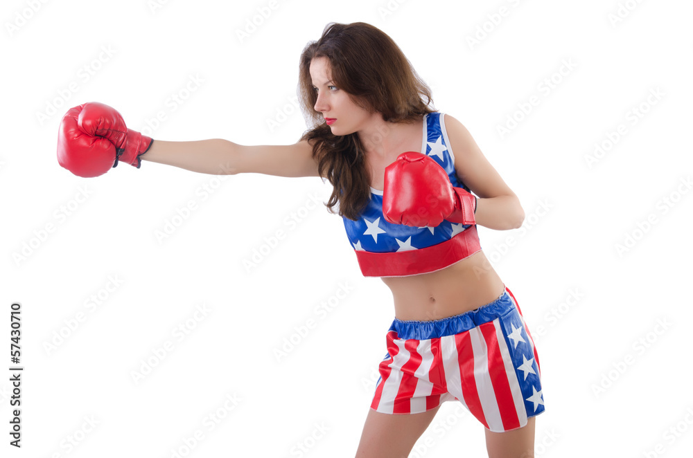 Woman boxer in uniform with US symbols Woman boxer in uniform with US symbols
