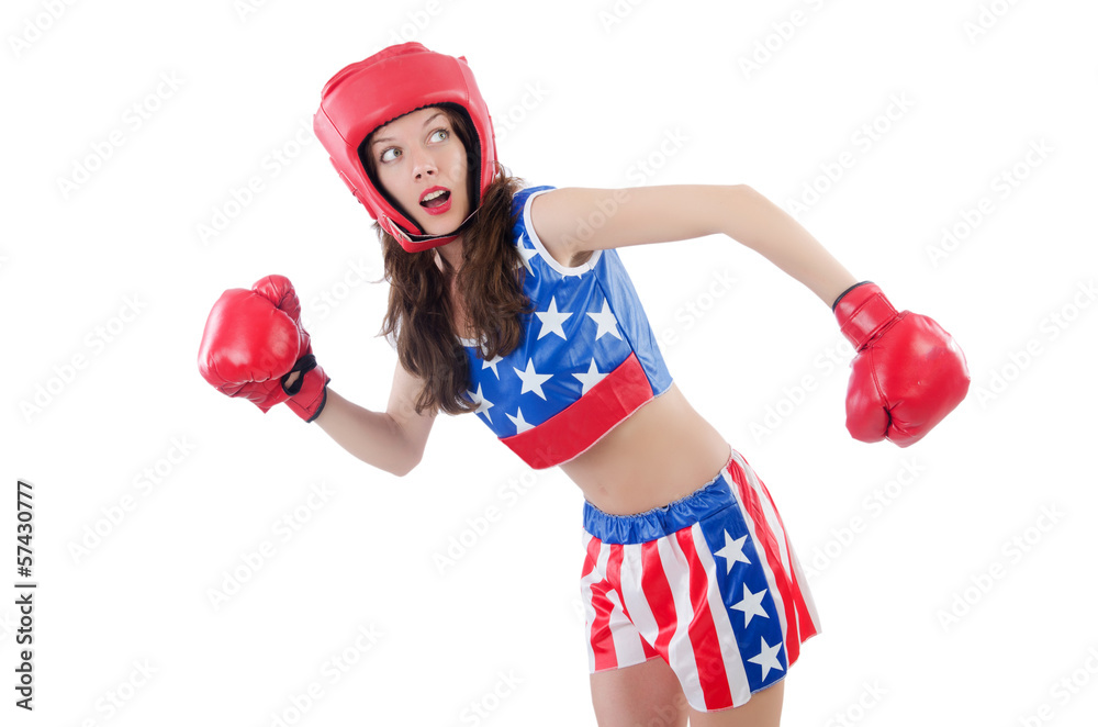 Woman boxer in uniform with US symbols Woman boxer in uniform with US symbols