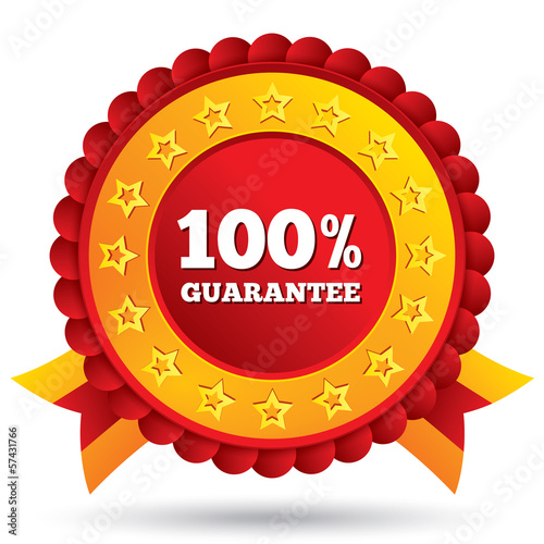 100 percent guaranteed red label with ribbons