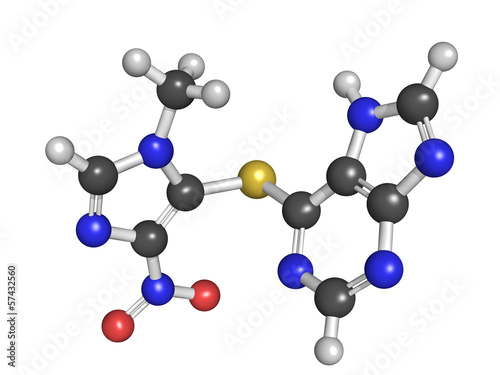 Azathioprine immunosuppressive drug, chemical structure photo