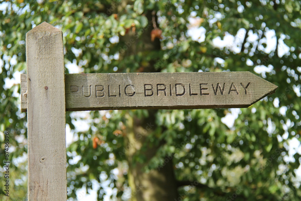 A Public Bridleway Sign on a Countryside Track.