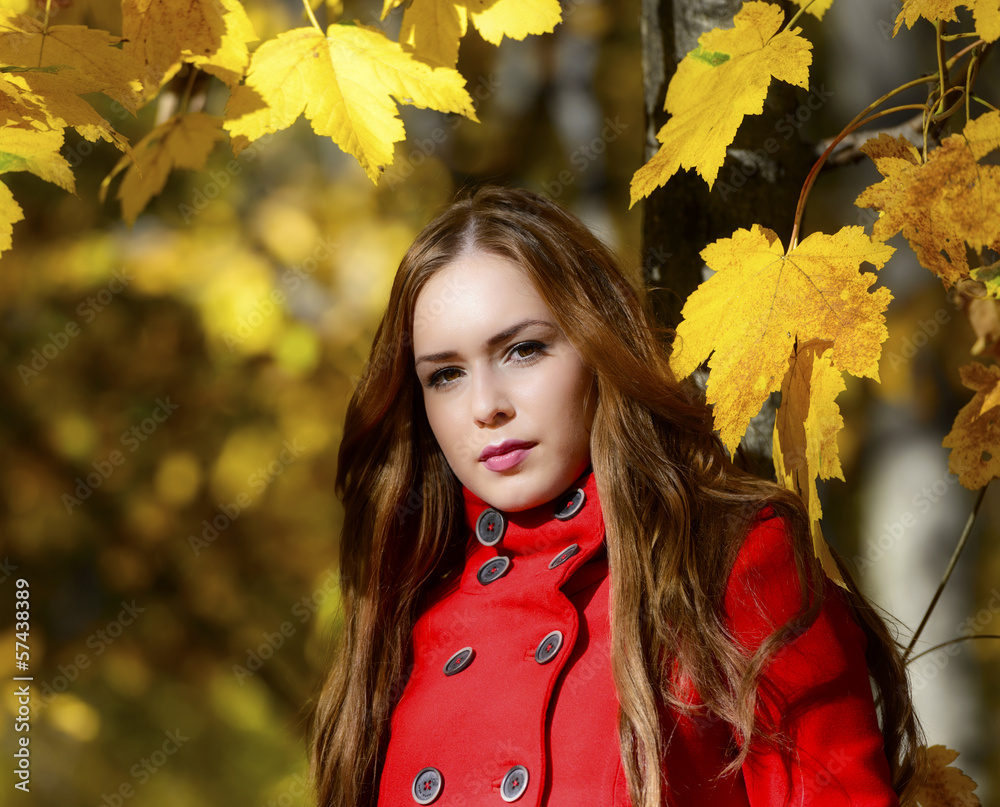 Beautiful elegant woman standing in a park in autumn Beautiful elegant woman standing in a park in autumn