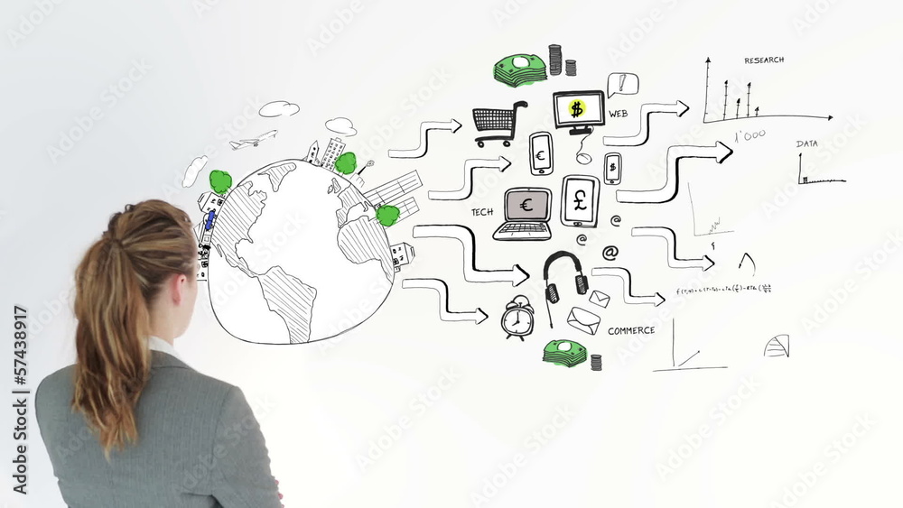 Animation of graphics showing consumer behavior and a woman Animation of graphics showing consumer behavior and a woman