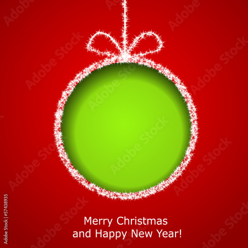 Abstract Xmas greeting card with green Christmas ball cutted fro