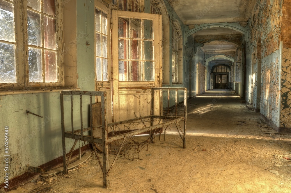Old bed in abandoned hospital Old bed in abandoned hospital