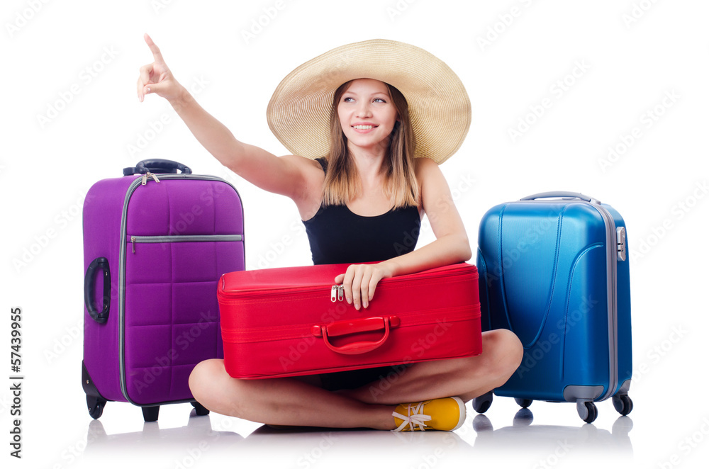 Young girl travelling isolated on the white Young girl travelling isolated on the white