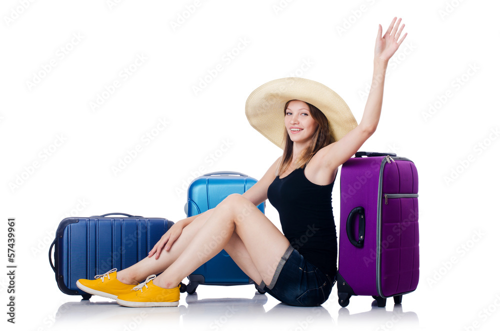 Young girl travelling isolated on the white Young girl travelling isolated on the white