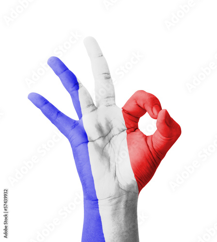 Hand making Ok sign, France flag painted
