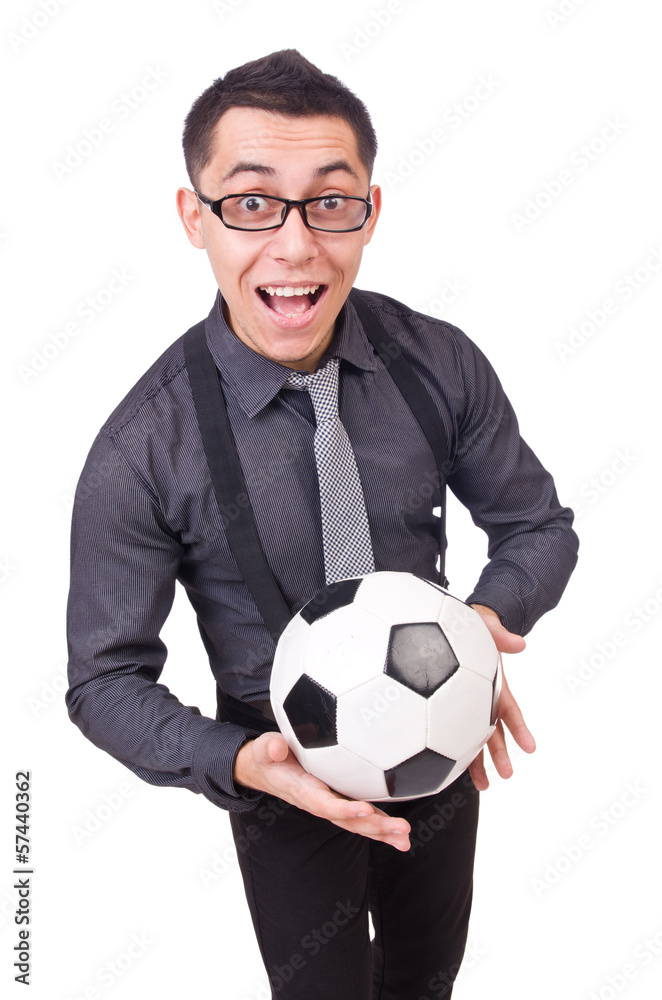 Funny man with football isolated on white Funny man with football isolated on white