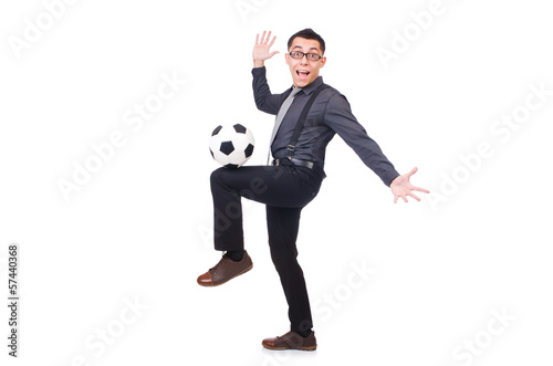 Funny man with football isolated on white © Elnur