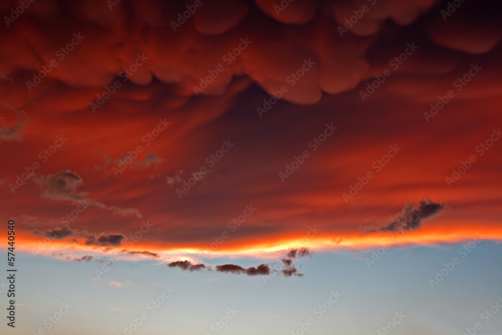Mammatus clouds at sunset ahead of violent thunderstorm