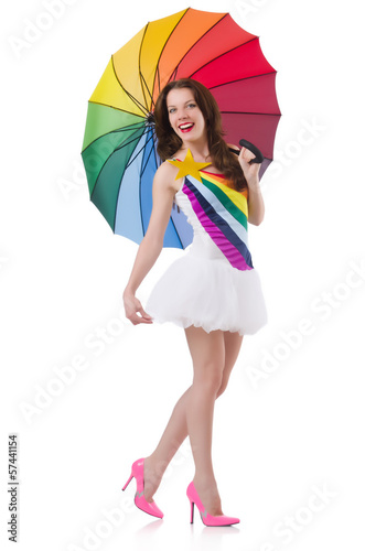 Woman with umbrella isolated on white © Elnur