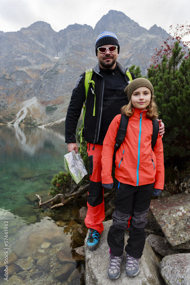 Hiking - family on mountain trek