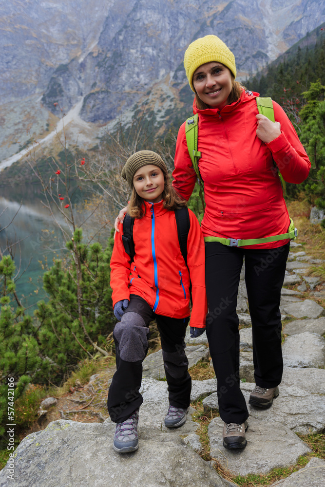 Hiking - family on mountain trek