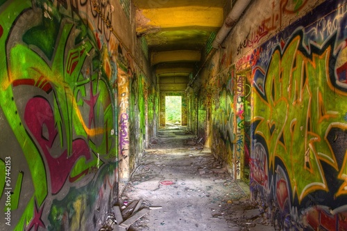 Old corridor with graffiti