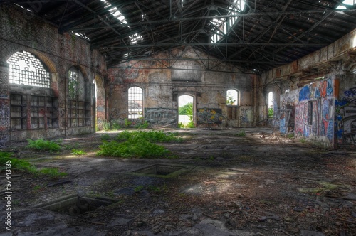 Abandoned hall with windows
