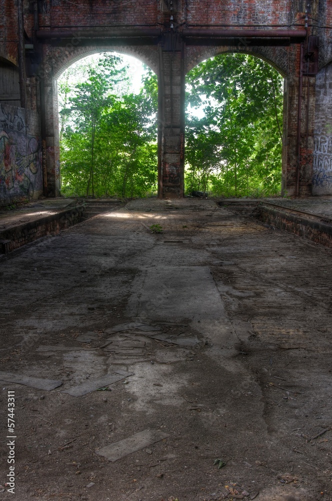 Old Abandoned hall with open doors