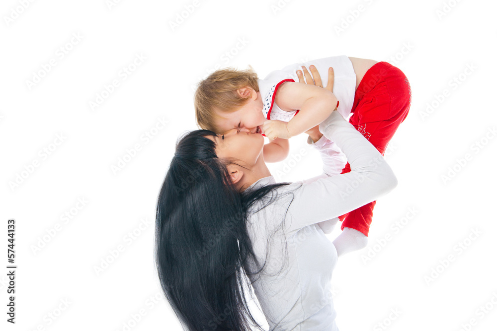 mother and baby playing over white background mother and baby playing over white background