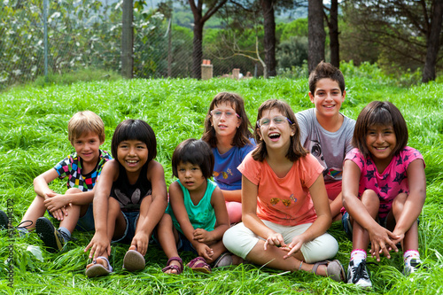 Fototapeta Diversity portrait of kids outdoors.