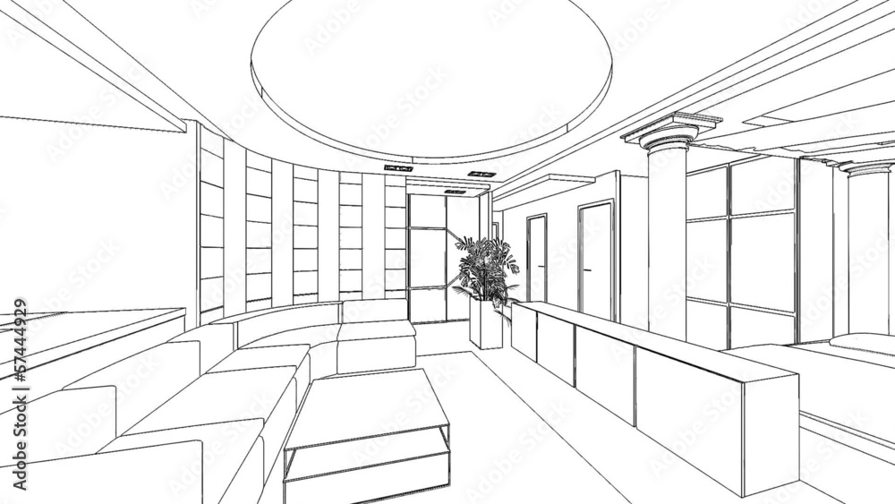 illustration of an outline sketch of a interior.