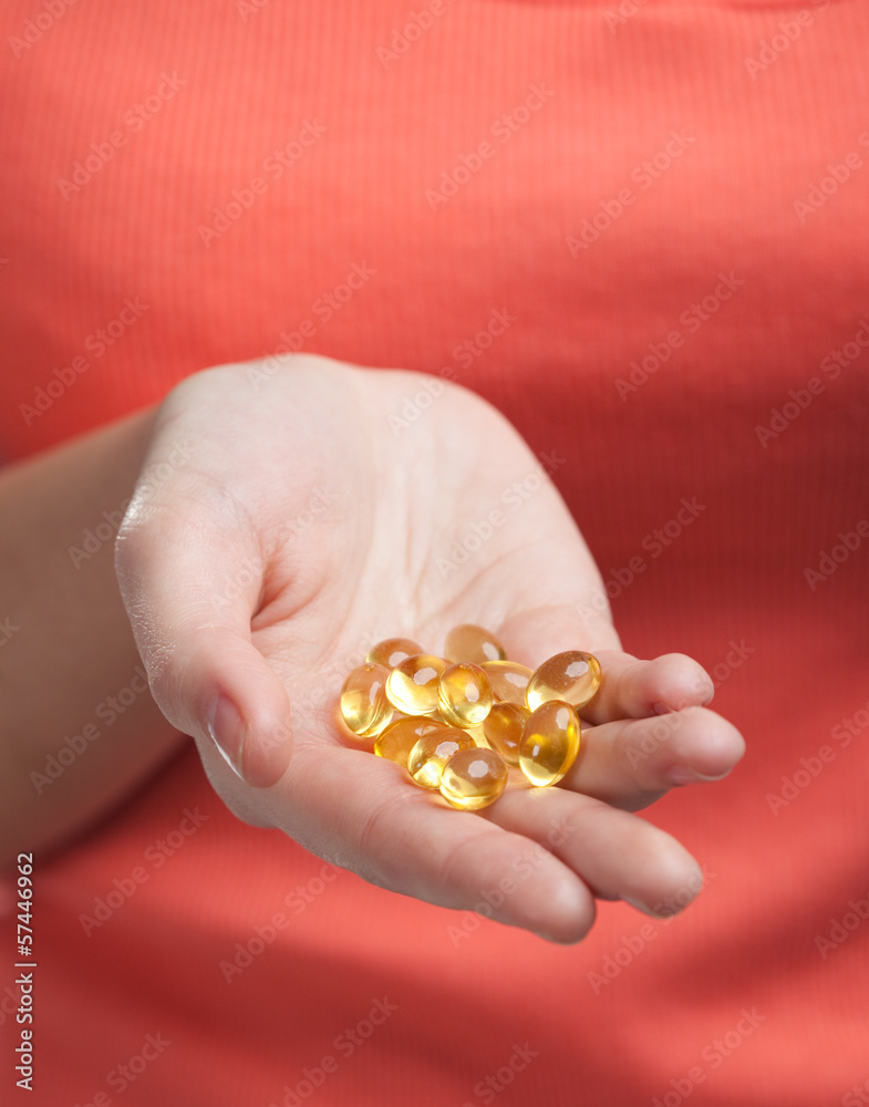 Pills on the hand. Natural remedy Pills on the hand. Natural remedy
