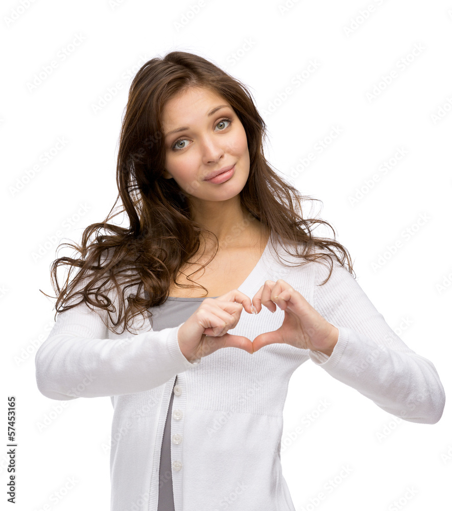Half-length portrait of woman heart gesturing, isolated Half-length portrait of woman heart gesturing, isolated