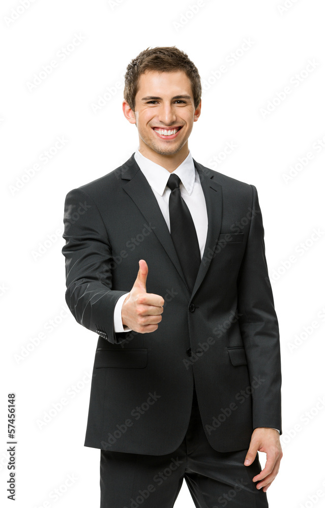 Half-length portrait of businessman who thumbs up Half-length portrait of businessman who thumbs up