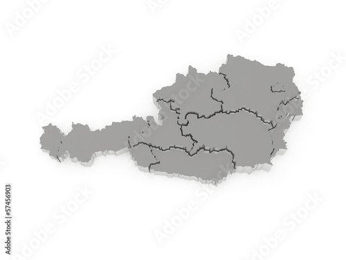 Three-dimensional map of Austria.
