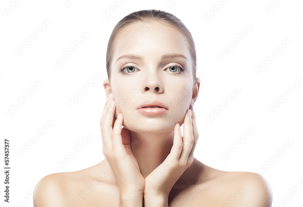 portrait of beautiful young woman with clean skin isolated on wh portrait of beautiful young woman with clean skin isolated on wh