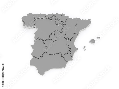 Three-dimensional map of Spain.